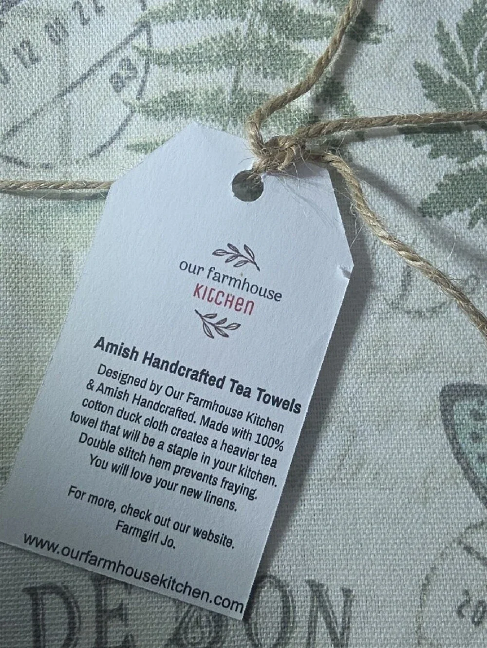 Our Farmhouse Kitchen Butterfly & Fern Printed Tea Towel - Cream, Green, Peach